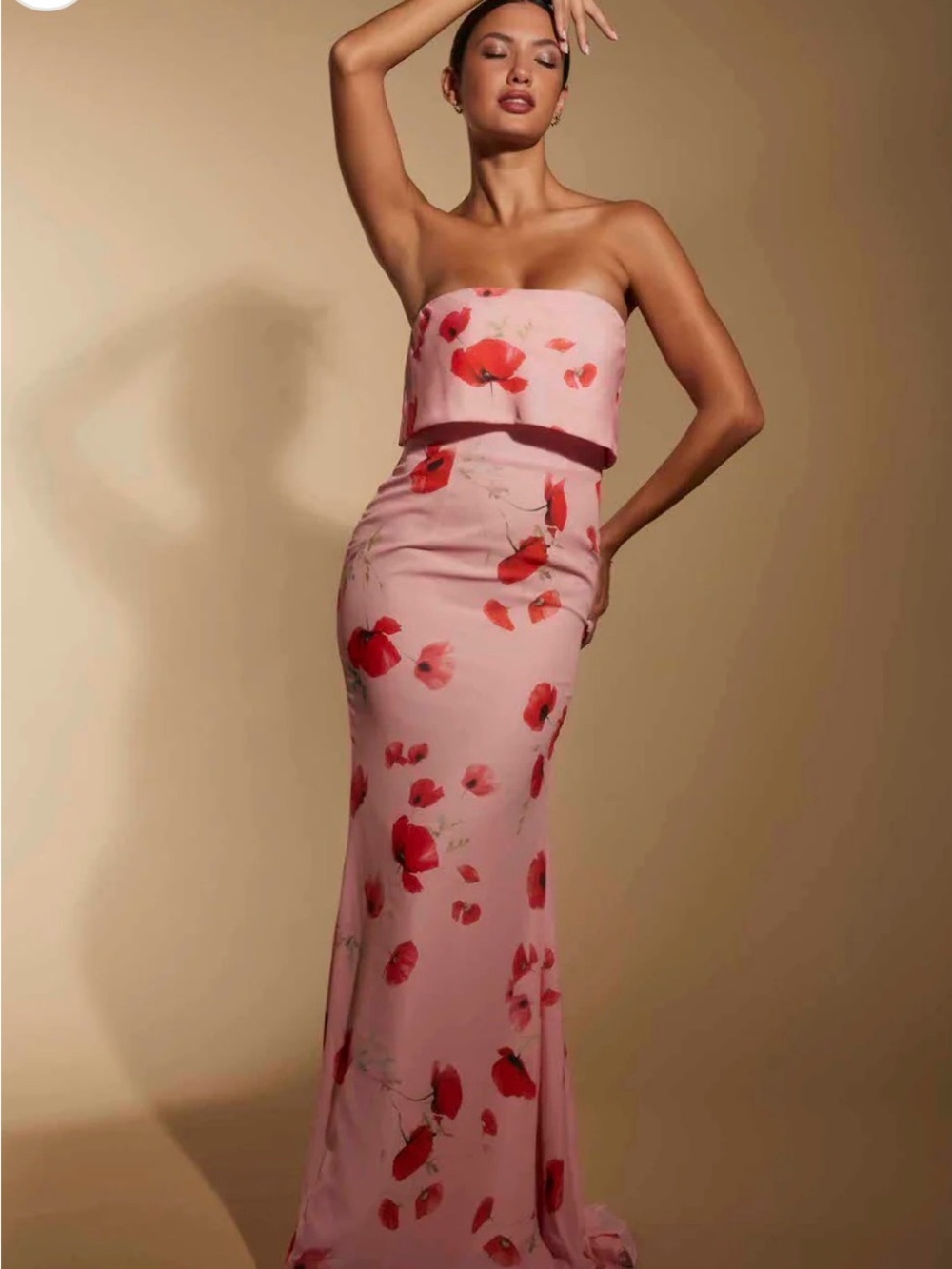 ASOS Strapless Pink Floral Column Dress